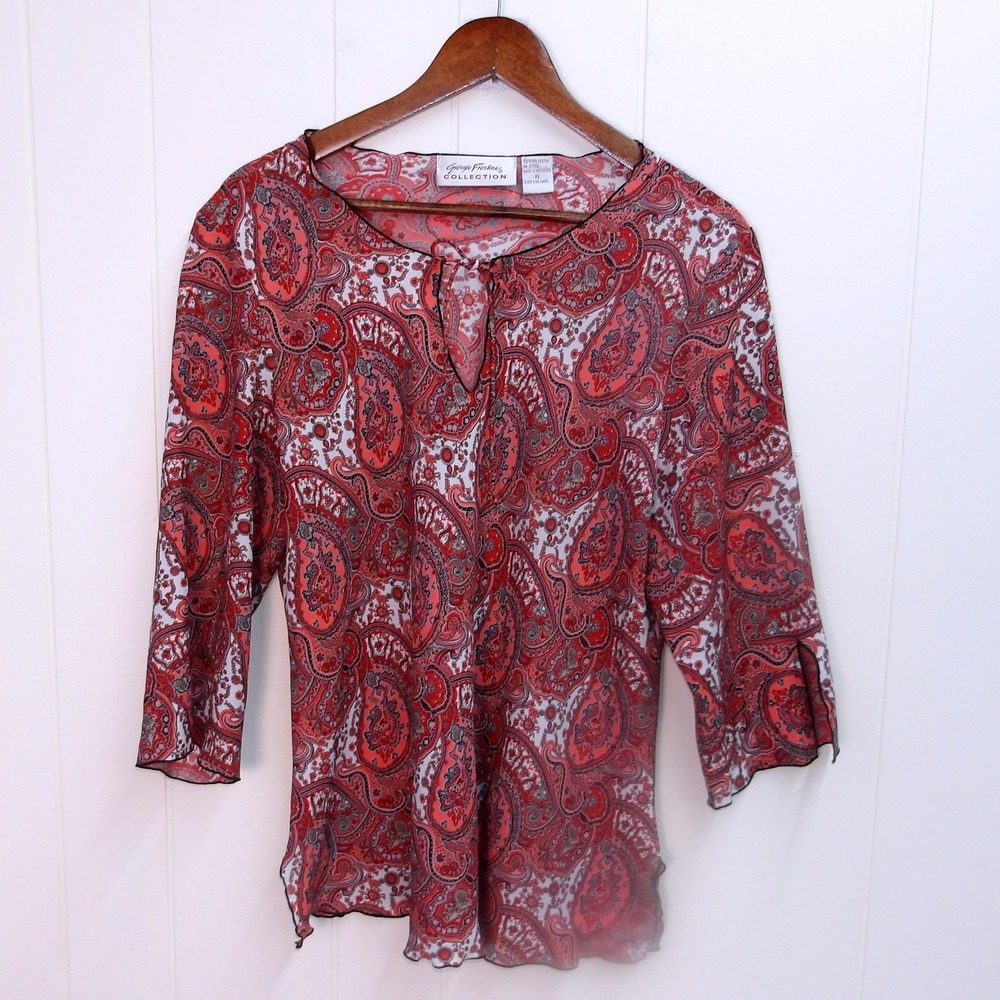 Giorgio Fiorini‎ Collection Women's Plus Size XL Red Paisley Blouse Top / #1195